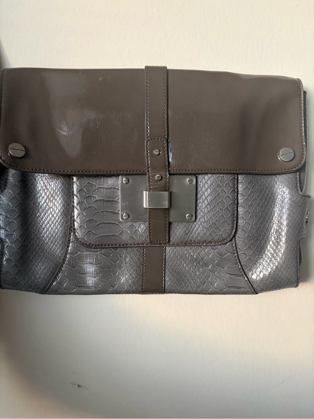 Jessica Simpson Gray and Brown Clutch with Textured Panel